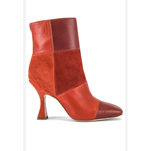 Sam Edelman Shoes - Sam Edelman Olina Patchwork Leather Suede Ankle Boots Red Flair Heel Square Toe